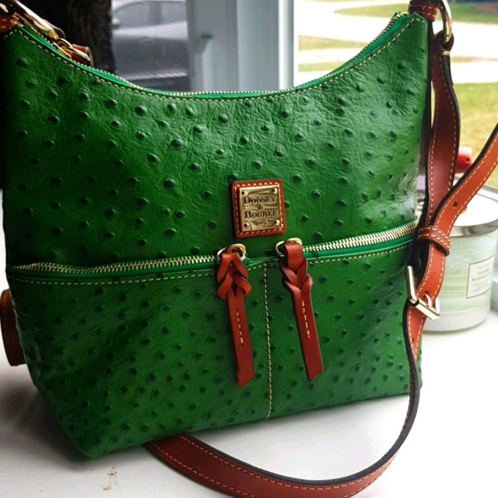 Dooney & Bourke green ostrich shoulder handbag